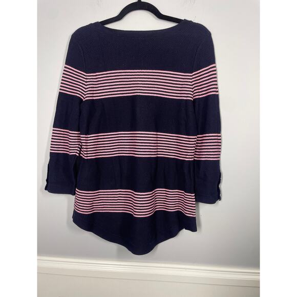 Talbots, Size Medium Petite, Navy & Pink Striped Lightweight Sweater, Scoop Neck - Picture 5 of 6